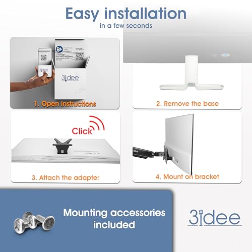 Image of 3IDEE VESA adapter compatible with HP monitor (22f, 22es, 22ea, 24f, 24fh, 24fw, 24es, 24er, 24ea, 27f, 27fh, 27fw, 27es, 27er, 27ea) - including screw set - 75x75 mm (Black) - 1-Pack