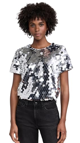 endless rose Women's Sequin Crop Top, Silver, X-Small