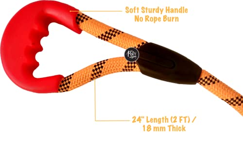 Image of The Pets Company Short Rope Dog Leash for Giant & Large Dogs with Rubber Hand Grip, Orange 18 mm, 2 Feet
