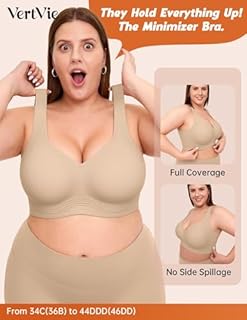 Vertvie Jelly Bras for Women Plus Size Minimizer Soft Wireless Push Up Bra Full Supportive Older Lift Back Coverage Bralette(Nude,38DDD)