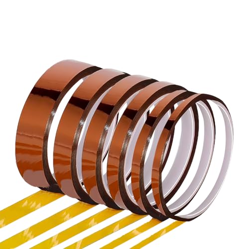 6 Rollos 0.4/0.6/0.8/1/ 1.2/ 2cmX10m Cinta de Alta Temperatura Resistentes al Calor, Cinta Adhesiva Kapton Tape, Cinta Aislante de Poliimida para Sublimacion Soldar Placa de Circuito Aislantes (B)
