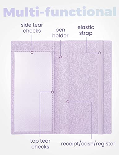 Image of Yarnic Checkbook Cover for Personal Checkbook Holder with Pen Holder | Check Book Covers & Built-in Clear Plastic Divider for Duplicate Checks (Lavender)