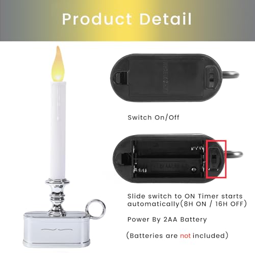 Image of Window Candles Battery Operated with Timer 8 Hours on and 16 Hours Off Led Warm White with Flicker Flame