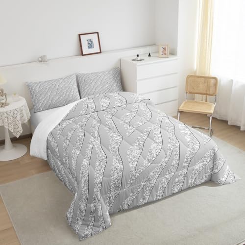 Image of Feelyou Leopard Print Comforter Set Grey Silver Zebra Print Bedding Set Cheetah Glitter Comforter for Kids Boys Girls Women Africa Animal Fur Quilt Room Decor Duvet Set for All Season Twin Size Boys