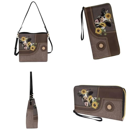Image of Bucket Crossbody Bag Set for Women Lady, Leather Purse and Wallet Set Large Bucket Bag with Wallet