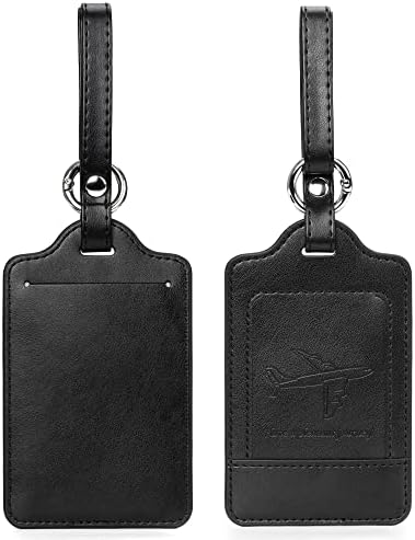 Luggage Tags for Suitcases Handbags Backpacks, Travel Accessories PU Leather ID Labels with Full Privacy Cover 2 Pack, Black