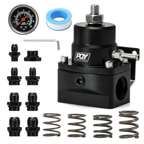 PQY Adjustable Fuel Pressure Regulator Kit 3-110PSI with AN10 Feed Port and AN6 Return Port with Replacement Spring (black)