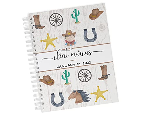 Baby Memory Book - Hard Cover First Year Album Personalized with Baby’s Name - Baby Book & Journal (Cowboy)