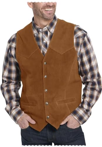 Men's 5-Button Suede Suit Vest Retro Classic Western Cowboy Faux Leather Waistcoat3
