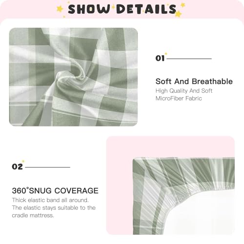 Image of Caikeny Fitted Crib Sheet for Boys Girls Sage Green Grey Plaid Baby Crib Sheets Bassinet Sheets Crib Mattress Bed Sheets for Toddler Newborn Infant 52 X 28 in