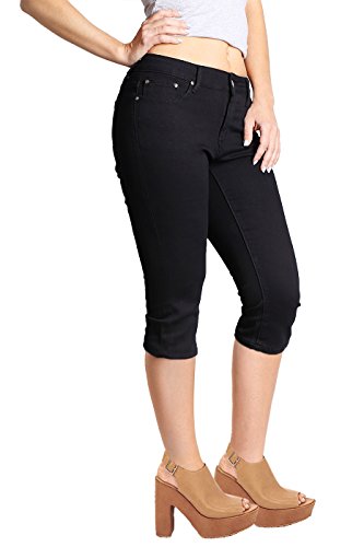 2LUV Women's Stretchy 5 Pocket Skinny Mid Rise Capri Ripped Denim Jeans3