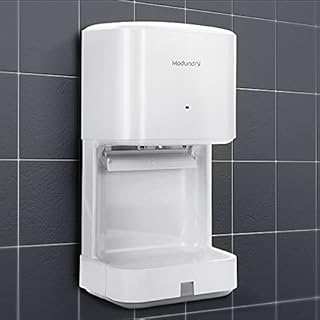 Modundry Automatico Asciugamani ad Aria con Fotocellula e Vaschetta, a Parete, Elettrico Alta velocità Asciugatore Mani da Bagno Bianco, Commerciale e Famiglia
