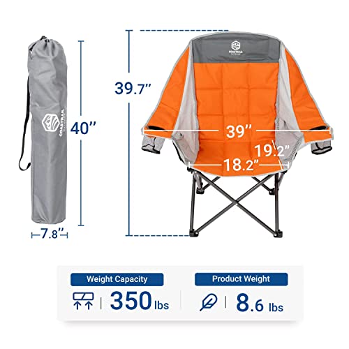 Coastrail Outdoor Camping Lawn Chair, Oversized Heavy Duty Padded Chair For Adults With Cup Holders, Portable Lightweight Folding Chair For Outside With Carry Bag For Camping, Hiking, Orange #TOP2