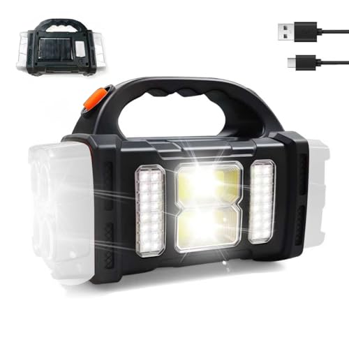 GEEBONFLUGENS Solar Handheld Flashlight 4 Lighting Modes Rechargeable LED Work Light USB-C & Solar Powered Portable Lantern Emergency Camping Light for Outdoor Hiking Power Outage (Silver-1pcs)