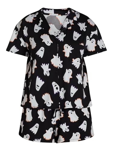 Image of Women Holiday Satin Pajamas Short Sleeve Shirts Shorts Set 2pc Loungewear