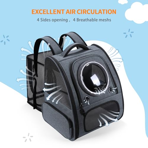 Bubble Cat Backpack Carrier, Expandable Cat Carrier Backpack,Breathable Pet Backpack for Medium Cat,Kitten and Small Puppy, Large Space,Portable Bags Foldable Dog Backpack for Traveling,Hiking(Grey) - Image 6