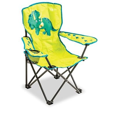 PlumbEZ Quest Kids Animal Camping Chair – Dinosaur Design – Lightweight Folding Children’s Outdoor Seat with Armrests, Cup Holder & Carry Bag