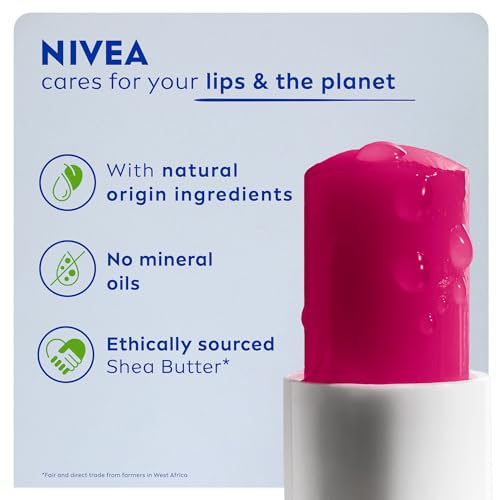 NIVEA Cherry Shine Lip Balm (4.8g), Flavoured Lip Balm with Shea Butter, Natural Oils and Vitamins, Provides 24h Moisture and a Soft Red Shine, Vegan Lip Care Formula - Image 7