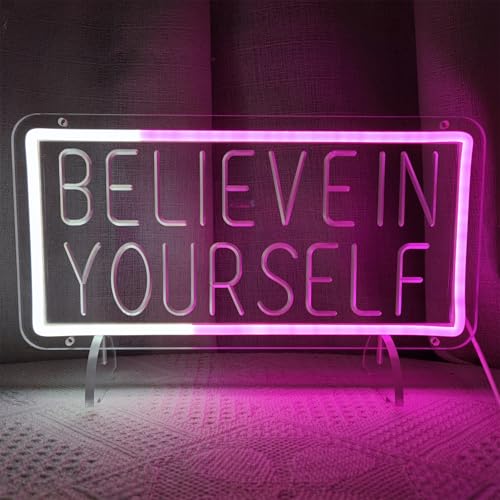 Image of Believe in Yourself Neon Signs for Wall Decor, Believe in Yourself Neon Sign LED Light Sign Neon Light Signs Light up Signs for Wall Decor Neon Wall Sign Home Office Party, 13.3 inch x 6.7 inch