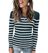Bellcoco Women's Striped Sweater Pullover Long Sleeve Shirt Slim Fitted Ribbed Knit Fall Casual B...