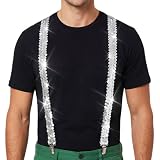 Zoestar Sequin Suspenders Sparkly Suspender Costume Accessories for Men and Women (Silver)