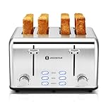 Aigostar Toaster 4 Slice 1.6" Wide Slot Stainless Steel Toasters with Bagel, Reheat, Cancel, Defrost Function, 6 Shade Settings, Removable Crumb Tray, 1550W, Best Rated Prime 4 Slice Toasters