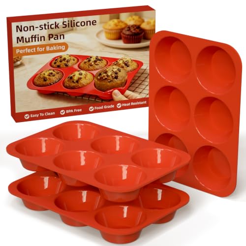 SINBEE Silicone Muffin Pans for Baking - 3 Pack Silicone Molds 6 Cups Nonstick Cupcake Pan for Baking BPA Free Cake Pop Mold Egg Muffins