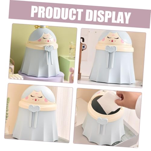 Image of Desktop Wastebasket Cute Chinese Doll Shaped Trash Can with Lid Plastic Garbage Bin for Bathroom Kitchen Home Office Sky-blue