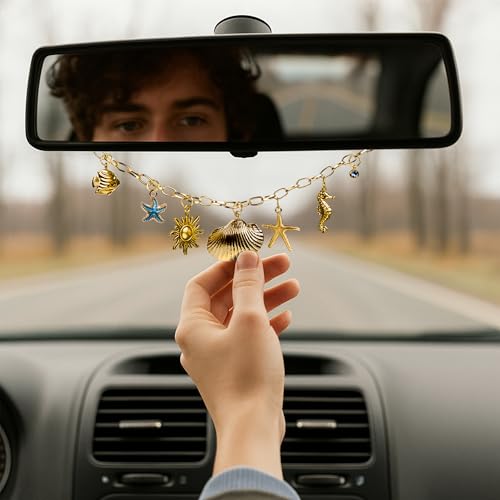 Beachy Seashell Rear View Mirror Charm for Women - Cute Coastal Car Decor by DINIZON - Image 9