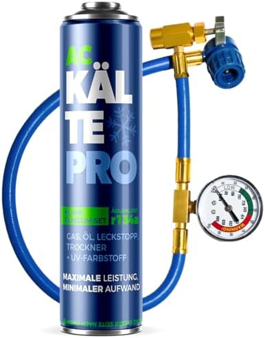 Kältemittelersatz R134a Nachfüllset - Rundum-Set zum Klimaanlage selbst befüllen Entspricht 755g R134a - Dichtmittel, Öl & UV-Farbstoff - Für PKW 1995–2016 1x Dose + Schlauch