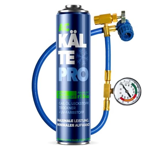 KÄLTEPRO Kältemittelersatz R134a Nachfüllset - Rundum-Set zum Klimaanlage selbst befüllen Entspricht 755g R134a - Dichtmittel, Öl & UV-Farbstoff - Für PKW 1995–2016 1x Dose + Schlauch