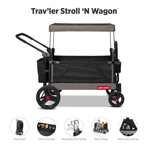 Radio Flyer Wagon for Kids, Baby Stroller, Outside Toys for Toddlers 1-3, Rolling Cart, Beach Cart with Wheels, Trav'ler Stroller Wagon with Protective Cover, for Ages 1+ Years by Radio Flyer - Image 3