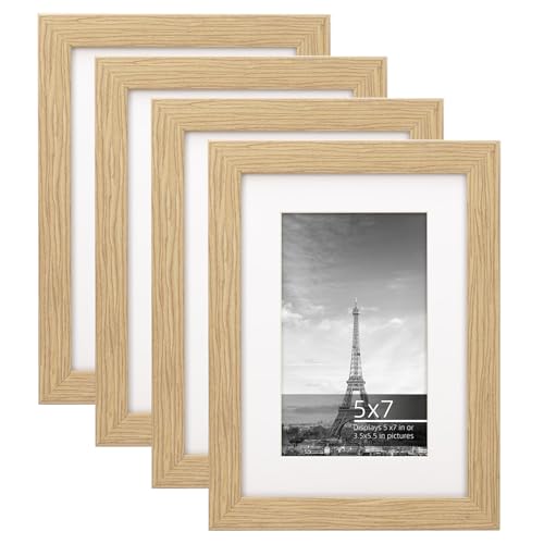 Eitida Cadre Photo Moderne - 13x18 cm ou 9x13 cm avec Passe-Partout, Bande en Bois Naturel, Verre Acrylique pour Table ou Mur, Pack de 4
