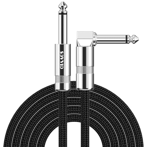 Image of 15FT Instrument Cable - Electric Guitar & Bass Cable with Right Angle 1 /4 Inch Connector, Black