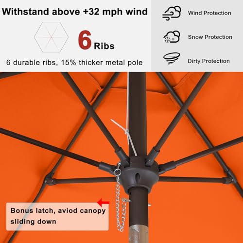 Image of ABCCANOPY 7.5FT Patio Umbrella Outdoor 6 RibsTable Umbrella(Orange) | Fade & UV Resistant Fabric,6 Fiberglass Ribs,Smooth Crank System,Wind Resistance,Great for Patio,Backyard,Garden,Deck