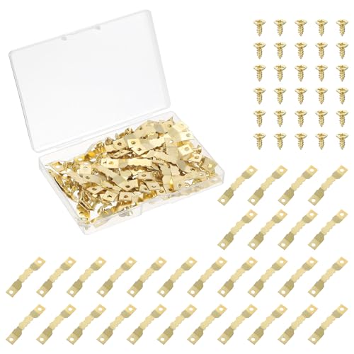 Image of uxcell 50Pcs Picture Hangers, Picture Frame Hook, Frame Backing Fasteners with 100 Pcs Screws for Hanging Clock Paintings Pictures, Gold
