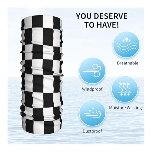 Black And White Checkerboard Pattern Neck Gaiter Face Mask Scarf Bandana Head Wrap Uv Protection Balaclava For Sports4