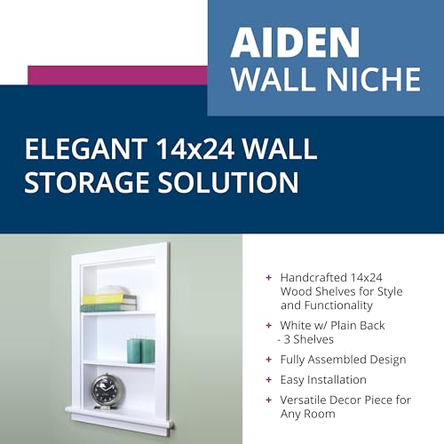 Armario empotrado para medicinas Aiden de 14x24 pulgadas, estante o estantes para baño empotrados en la pared, fabricado en Norteamérica con madera real, sin MDF, diseño sencillo y color blanco miniatura 3