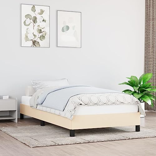 Stilvolles Stoffbett Creme 80x200 cm mit Stabiler Konstruktion und Holzlatten
