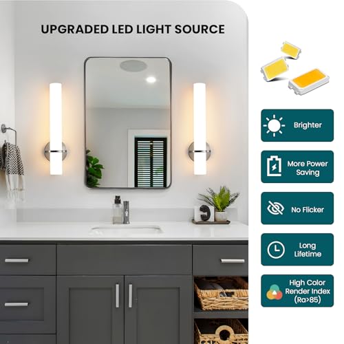 Image of AIJIASI Brushed Nickel Bathroom Sconces Wall Lighting 18W LED Dimmable Vanity Light Fixture, 2700K-5000K Indoor Modern Wall Light Fixtures for Bedroom Living Room Mirror Hallway Porch 18 inch