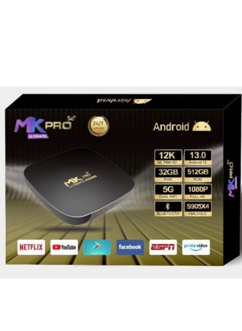 MT MK PRO 5G Android TV Box 12K Ultra HD 32GB RAM 512GB Storage S905X4 Processor Dual WiFi Bluetooth