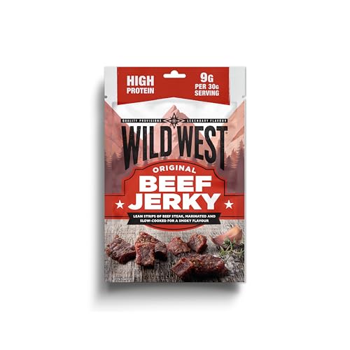 Wild West Beef Jerky, 300 g Original, carne seca altamente proteica, snack proteico Beef Jerky, cecina de vaca