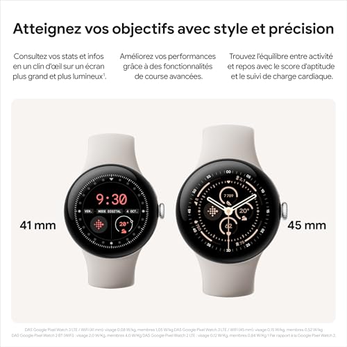 Google Pixel Watch 3 (45 mm) — Boîtier en Aluminium Sauge Mat — Bracelet Vert Sauge — Wi-FI