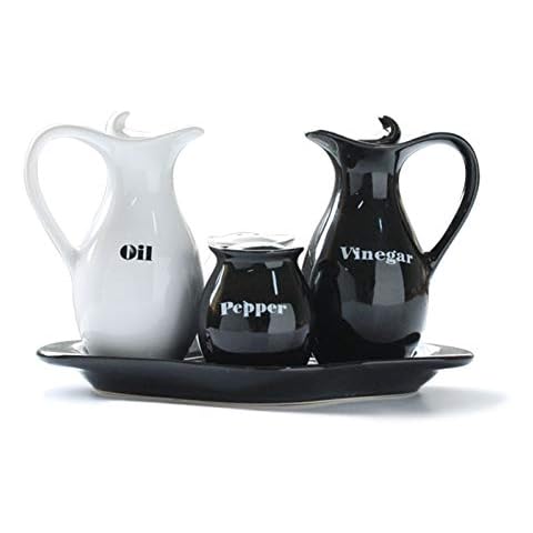 duojin 5Pcs Kitchen Black White Salt Pepper Shaker Vinegar Oil Pot Jar Container Set Cover
