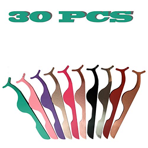 30Pcs False Eyelash Applicator Tool Eyelash Clip Extension Tweezers Remover Clip Nipper for Girl Women Beginner Tweezers for Make Up (10 Colors)