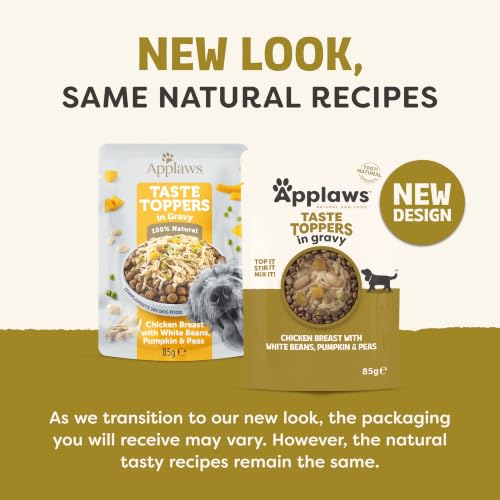 Applaws Premium Natural Nassfutter für Hunde, getreidefreies Huhn mit Gemüse in Sauce, Topping für Hunde 12 x 85g Packung