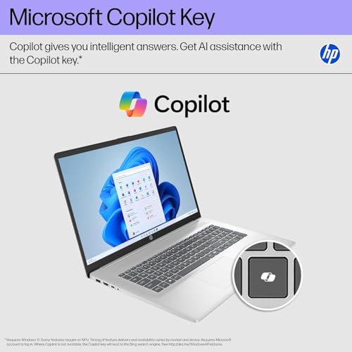 Image of HP 17.3 inch FHD Laptop Computer, Intel Core i5-1334U, 16GB RAM, 1TB PCI-E SSD, Windows 11 Pro, Free Lifetime MS Office • Copilot AI, Intel Iris Xe Graphics, 8-in-1 HUB, Natural Silver