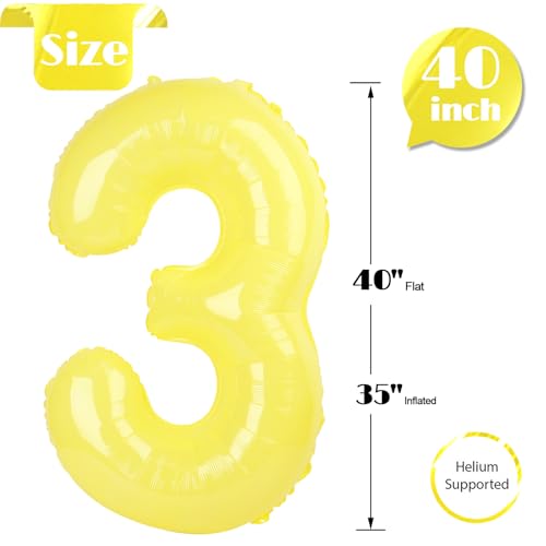 Image of Yellow Number 3 Balloon 40 Inch, 3rd Birthday Celebration Supplies Women Men, 3 Balloon for Theme Party