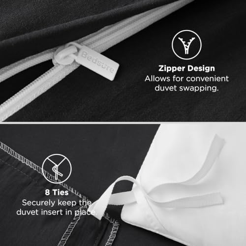 Image of Bedsure Prewashed Duvet Cover Queen, Cotton-Like Soft Bedding Set, Black | Ultra Soft, Relaxed Texture, 90 inchx90 inch Breathable Comfort, Hidden Zipper, 8 Corner Ties, Easy Care, OEKO-TEX, Year-Round Use