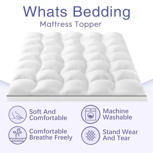 WhatsBedding Memory Foam Mattress Topper, Pressure-Relieving Cooling Mattress Pad with Secure Strap Design for Back Pain, Soft and Supportive Bed Topper